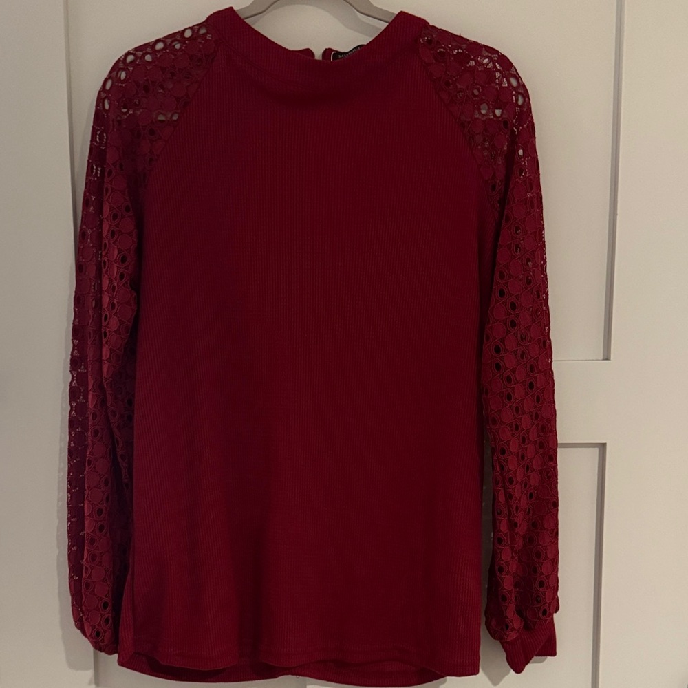 Red Lace Sleeve Top